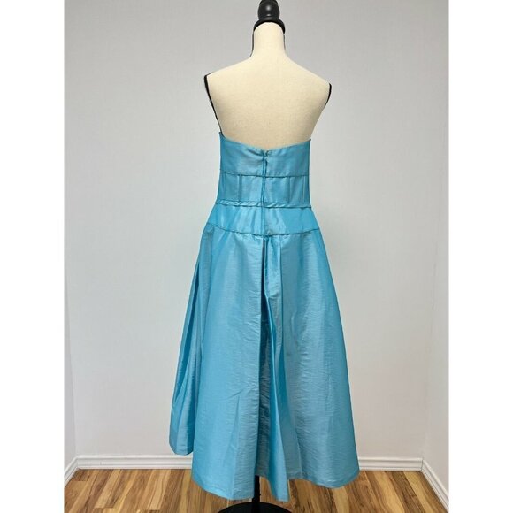 Pinky & Me Party Dress Size 14 Blue Strapless Convertible Dainty Rhinestone Bow - Picture 4 of 13